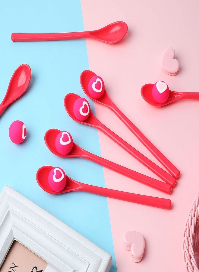 سيفانير مجموعة سيفانر المكونة من 18 مجموعة من ألعاب الكرات والملاعق لعيد الحب للأطفال، سباق تتابع نطاط، ألعاب سباق تتابع لحفلات عيد الحب للأطفال، 18 كرة نطاطة على شكل قلب، 18 ملعقة حمراء، هدايا للحفلات الداخلية والخارجية - Image 4